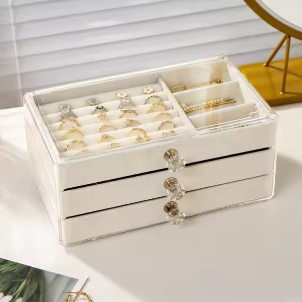 Jewelry Box Clear Acrylic Velvet Luxury Earrings Bracelet Necklace Jewellery box(only white)